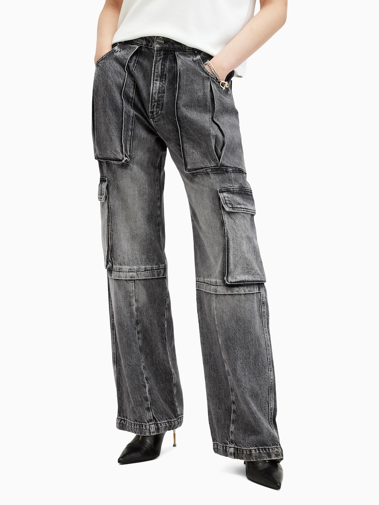 AllSaints Black Echo Cargo Jeans - Image 2 of 9