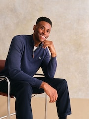 Crew Clothing Blue Navy Quarter Zip Knitted 100% Cotton Jumper - Image 1 of 7