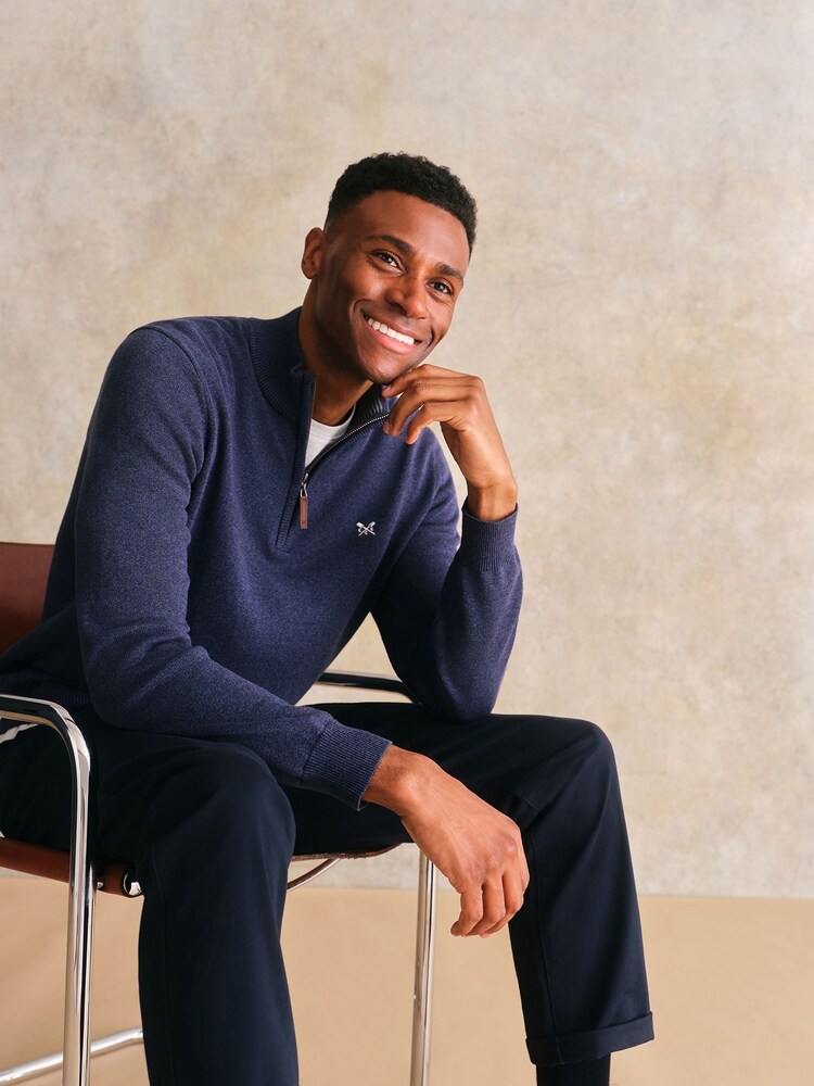 Blau & Marineblau - Crew Clothing Company – Strickpullover mit Viertelreißverschluss - Bild 1 von 7 Blau & Marineblau - Crew Clothing Company – Strickpullover mit Viertelreißverschluss - Bild 1 von 7