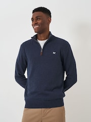 Crew Clothing Blue Navy Quarter Zip Knitted 100% Cotton Jumper - Image 2 of 7