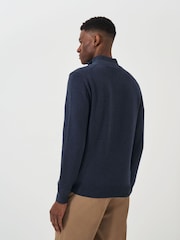 Crew Clothing Blue Navy Quarter Zip Knitted 100% Cotton Jumper - Image 3 of 7