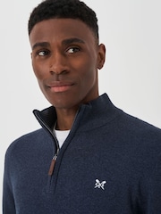 Crew Clothing Blue Navy Quarter Zip Knitted 100% Cotton Jumper - Image 6 of 7