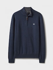 Crew Clothing Blue Navy Quarter Zip Knitted 100% Cotton Jumper - Image 7 of 7