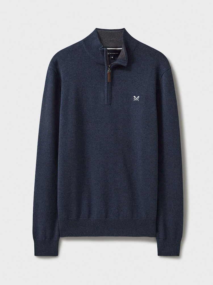 Crew Clothing Blue Navy Quarter Zip Knitted 100% Cotton Jumper - Image 7 of 7