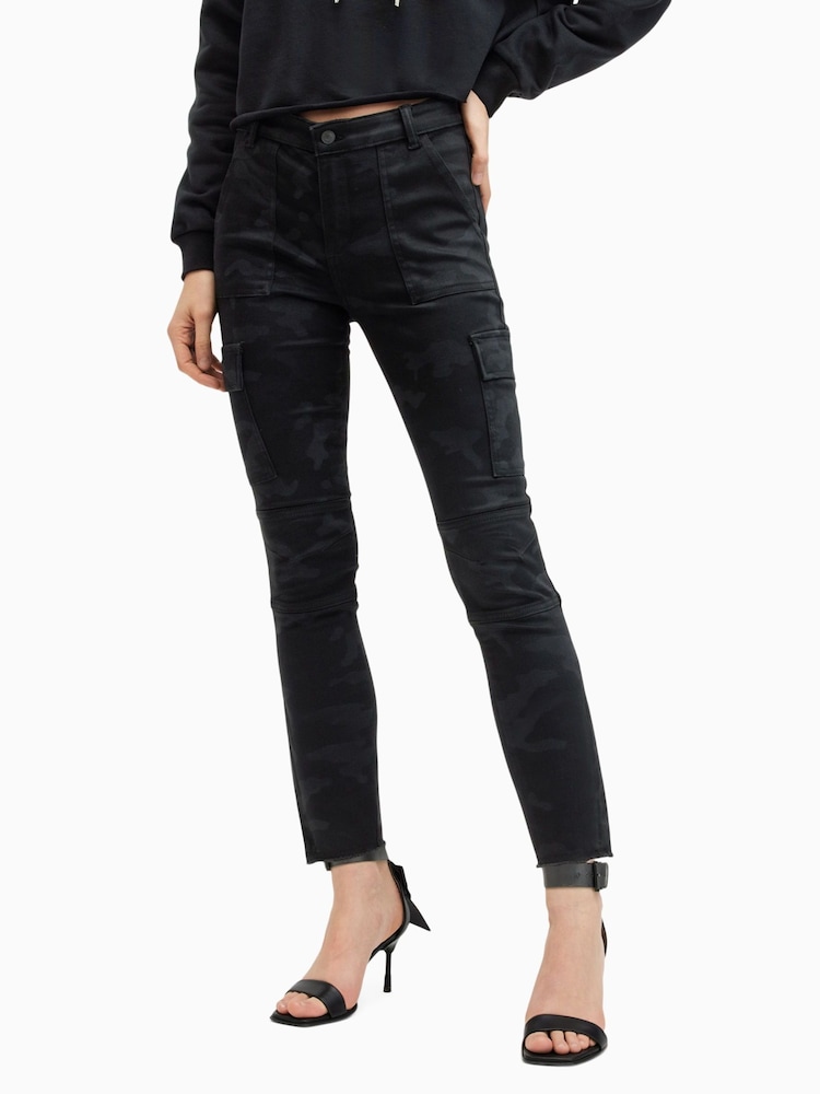 AllSaints Black Duran Camo Cargo Jeans - Image 2 of 9