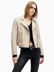AllSaints Ivory White Dalby Biker  Jacket - Image 1 of 7