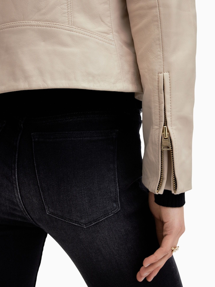 AllSaints Ivory White Dalby Biker  Jacket - Image 4 of 7