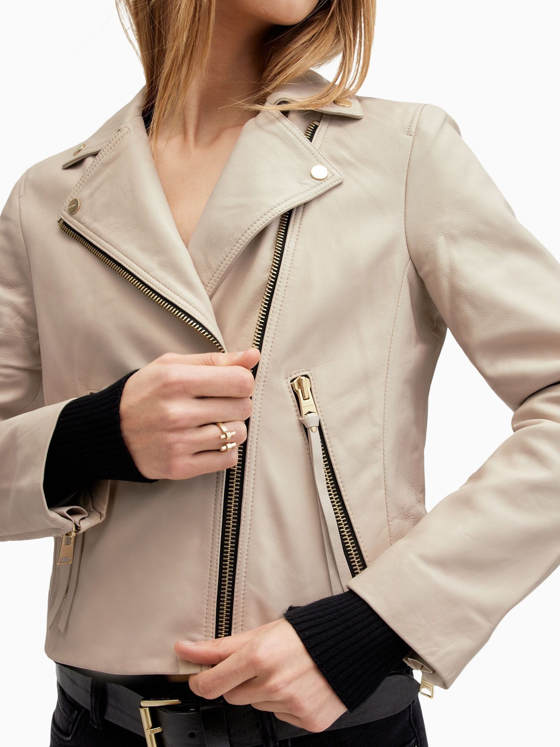 【新品】ALL SAINTS ラムレザージャケット 2way ホワイト UK8 Buy AllSaints Ivory White Slim Fit Dalby Leather Biker Jacket from
