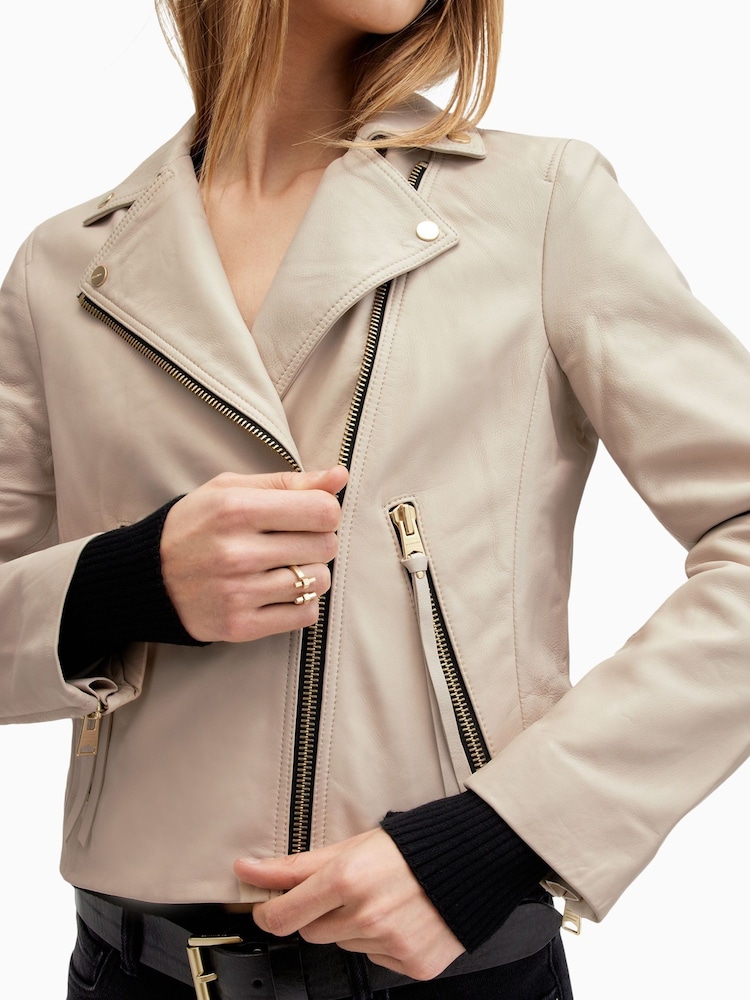 AllSaints Ivory White Dalby Biker  Jacket - Image 5 of 7