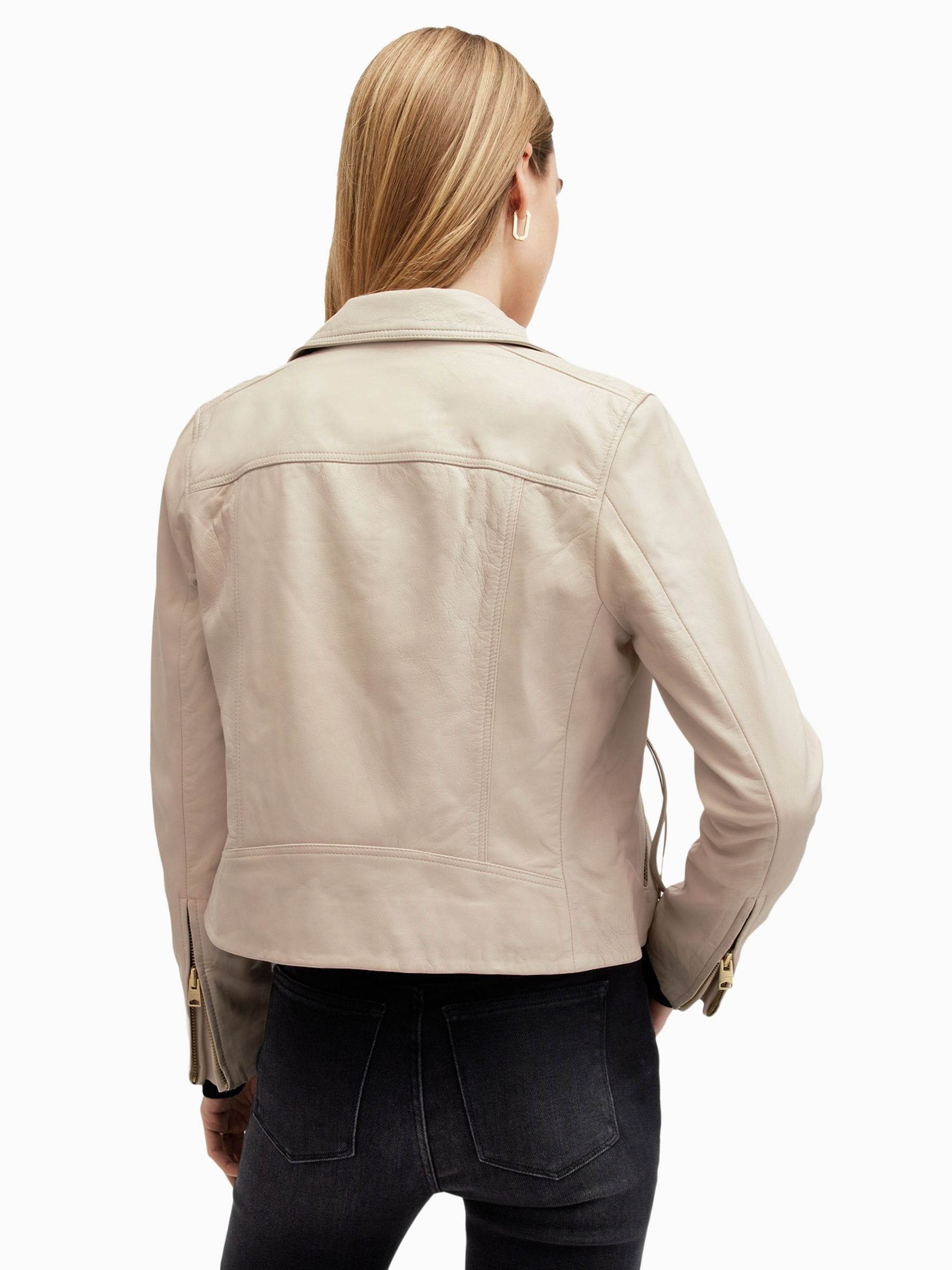 Buy AllSaints Ivory White Slim Fit Dalby Leather Biker Jacket from