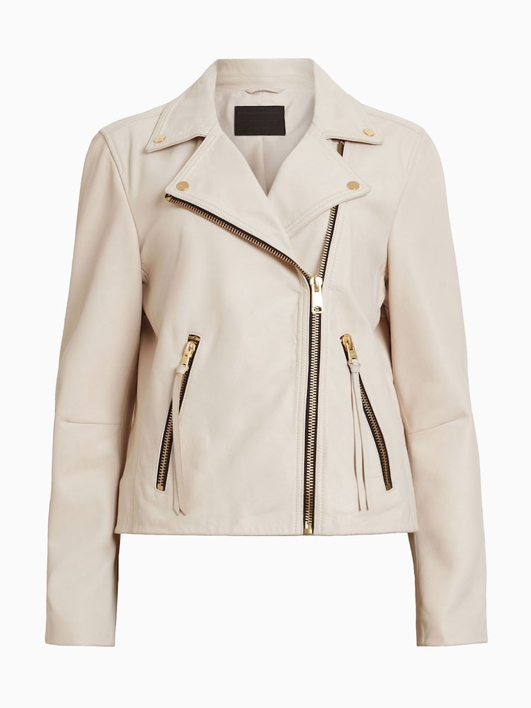AllSaints Ivory White Dalby Biker  Jacket - Image 7 of 7