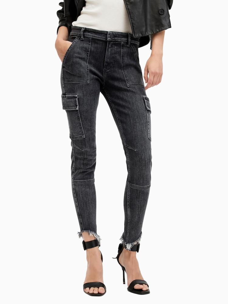 AllSaints Black Duran Asym Jeans - Image 2 of 8