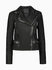 AllSaints Grey Cargo Black Distressed Leather Biker Jacket - Image 10 of 10