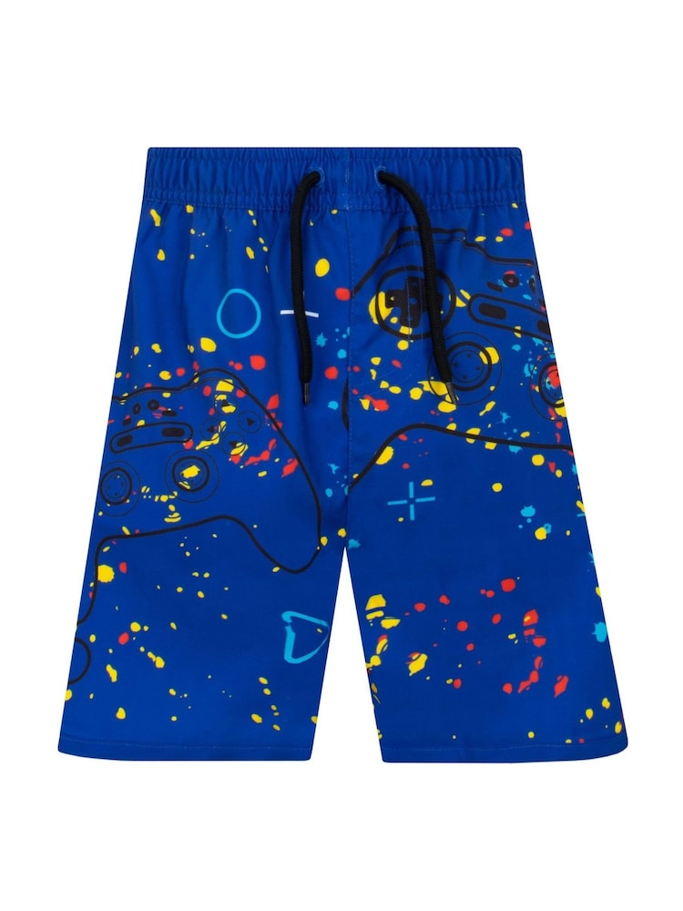 Harry Bear Blue Gaming Swim Shorts - Image 1 of 4