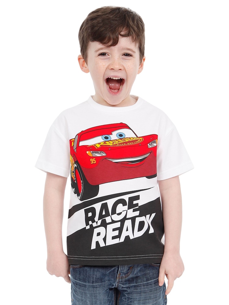 Character White Disney Cars Lightning McQueen 100% Cotton T-Shirt - Image 1 of 3