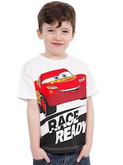 Character White Disney Cars Lightning McQueen 100% Cotton T-Shirt - Image 2 of 3