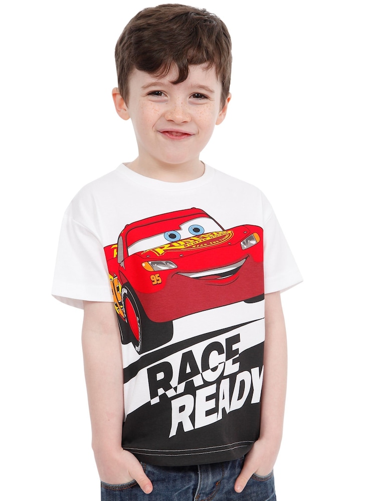 Character White Disney Cars Lightning McQueen 100% Cotton T-Shirt - Image 2 of 3