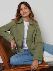 Grön - Threadbare Dubbelknäppt Croppad Trench Jacka - Bild 1 av 5