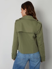 Grön - Threadbare Dubbelknäppt Croppad Trench Jacka - Bild 2 av 5