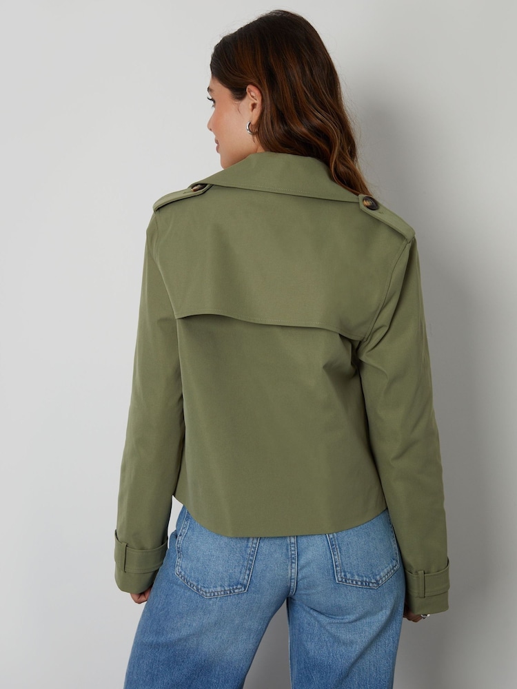 Grön - Threadbare Dubbelknäppt Croppad Trench Jacka - Bild 2 av 5