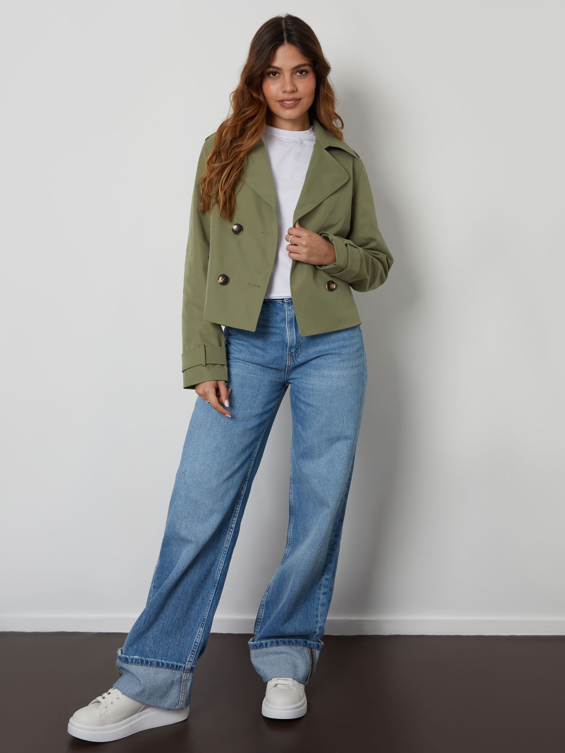 Buy Threadbare Green Double Breasted Cropped Trench Jacket from Buy Threadbare Green Double Breasted Cropped Trench Jacket from