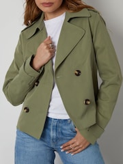 Grön - Threadbare Dubbelknäppt Croppad Trench Jacka - Bild 5 av 5