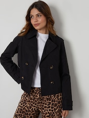 Svart - Threadbare Dubbelknäppt Croppad Trench Jacka - Bild 1 av 5