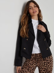 Svart - Threadbare Dubbelknäppt Croppad Trench Jacka - Bild 4 av 5