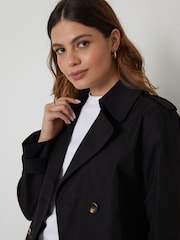 Svart - Threadbare Dubbelknäppt Croppad Trench Jacka - Bild 5 av 5