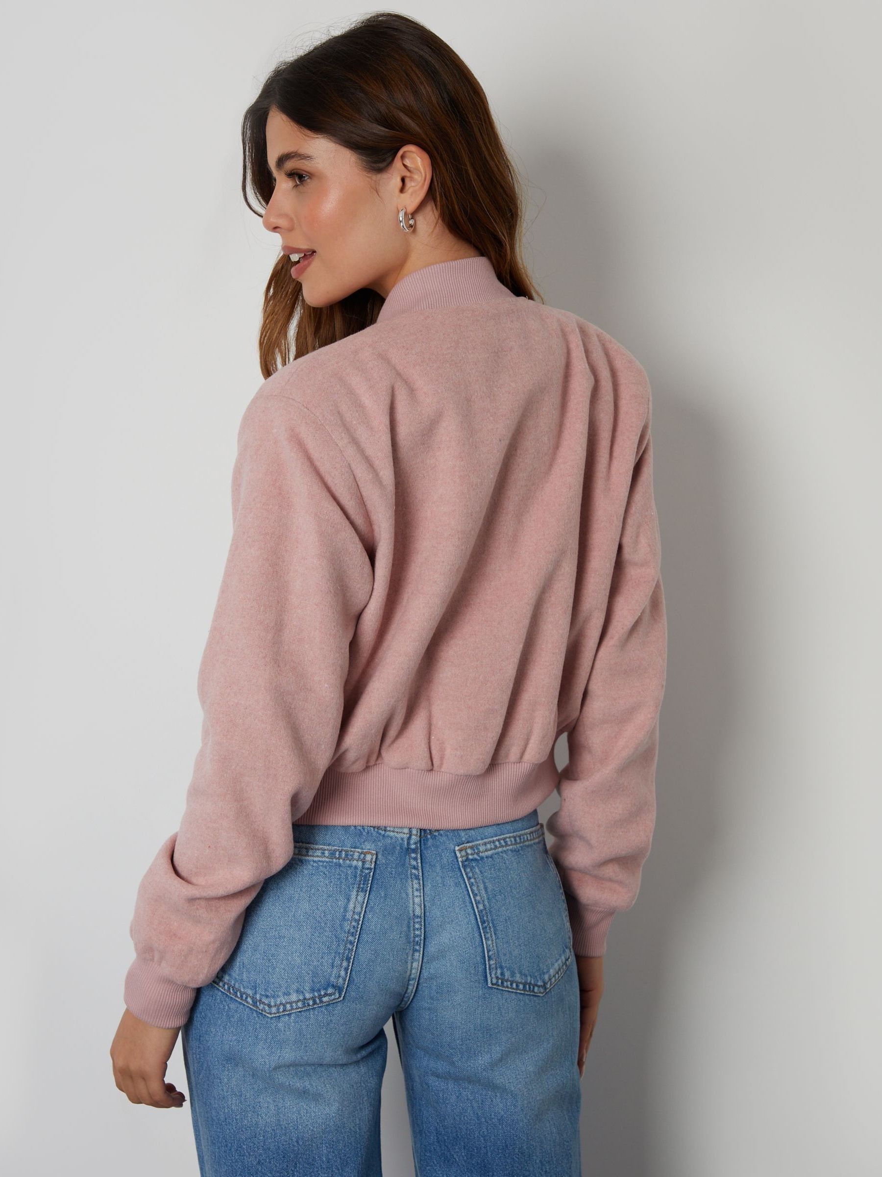 Pink cropped bomber jacket shop