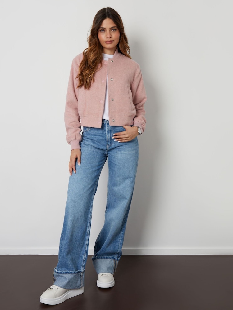Threadbare Pink Cropped Bomber Jacket - Image 4 of 5