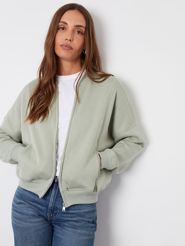 Threadbare Green Zip-Up Sweat Bomber Jacket - Image 1 of 4