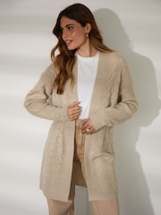 Threadbare Brown Curve Ladies Rozanna Cable Detail Cardigan - Image 1 of 5