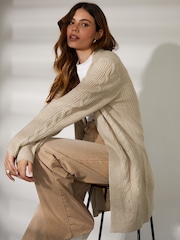 Threadbare Brown Curve Ladies Rozanna Cable Detail Cardigan - Image 4 of 5