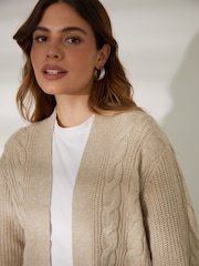 Threadbare Brown Curve Ladies Rozanna Cable Detail Cardigan - Image 5 of 5