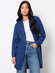 Threadbare Blue Curve Ladies Rozanna Cable Detail Cardigan - Image 1 of 5