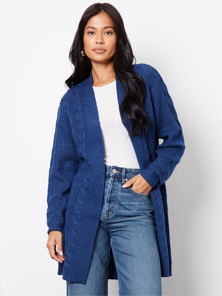 Threadbare Blue Curve Ladies Rozanna Cable Detail Cardigan - Image 1 of 5