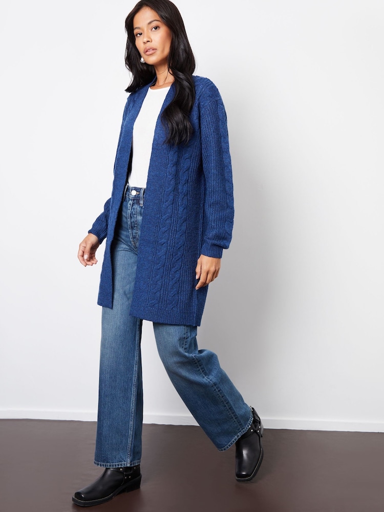 Threadbare Blue Curve Ladies Rozanna Cable Detail Cardigan - Image 3 of 5