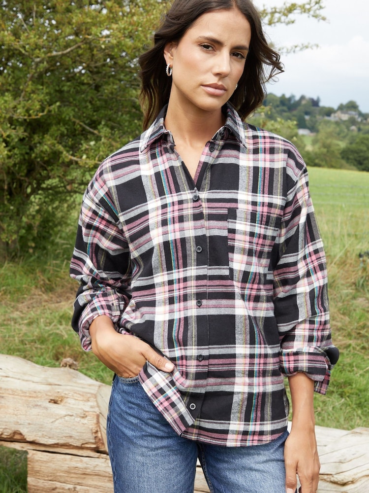 Threadbare Black Check Long Sleeve 100% Cotton Shirt - Image 1 of 1