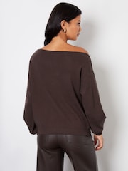 Threadbare Brown Slash Neck Knitted Jumper - Image 2 of 5