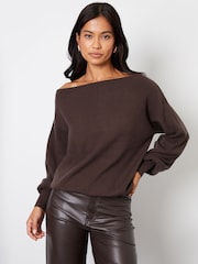 Threadbare Brown Slash Neck Knitted Jumper - Image 4 of 5
