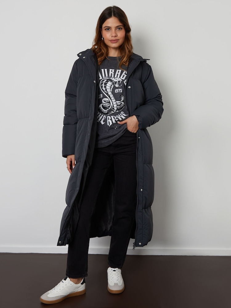 Threadbare Grey Longline Hooded Padded Coat - Image 1 of 4