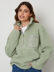 Threadbare Green Half Zip Borg Fleece - Image 1 of 4