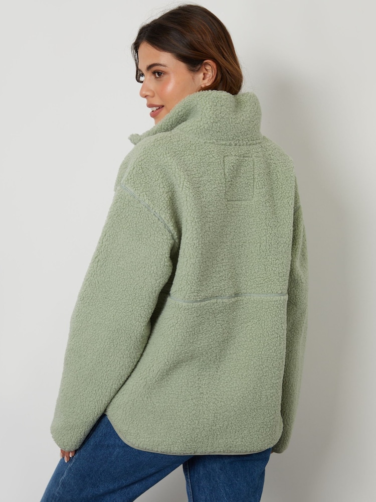 Threadbare Green Half Zip Borg Fleece - Image 2 of 4