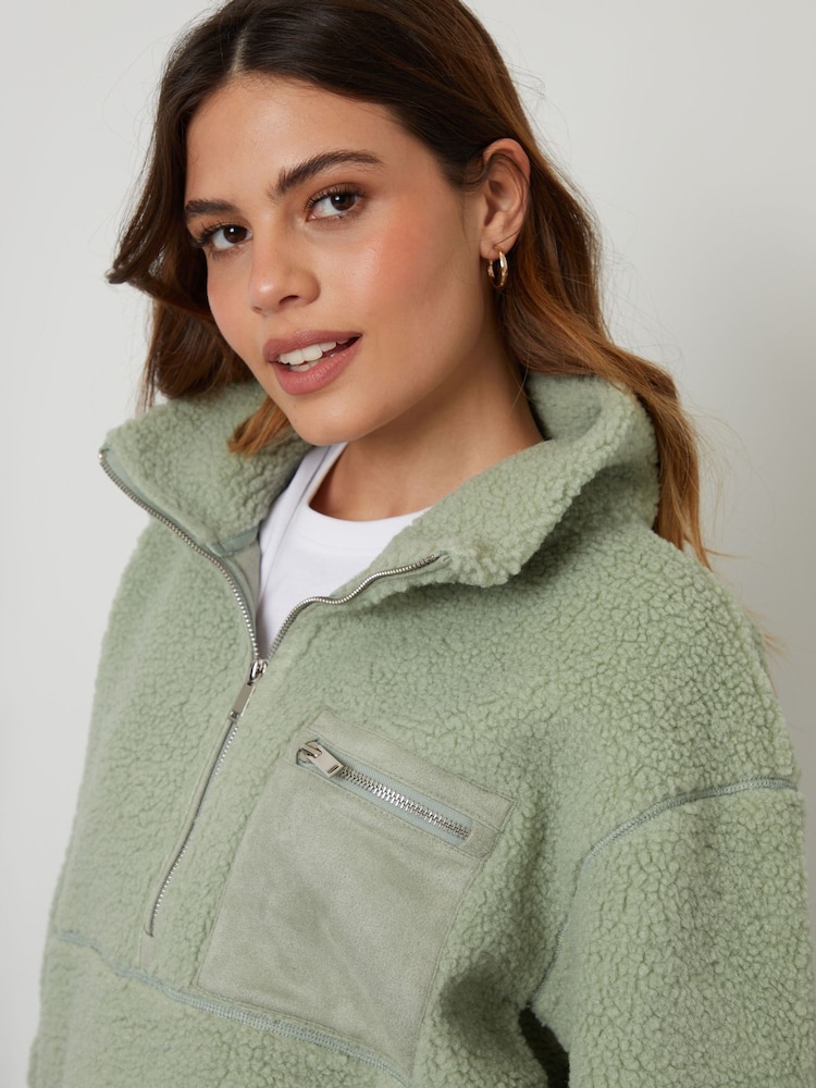 Threadbare Green Half Zip Borg Fleece - Image 4 of 4