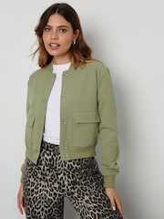 Threadbare Green Cropped Bomber Jacket - Image 1 of 4