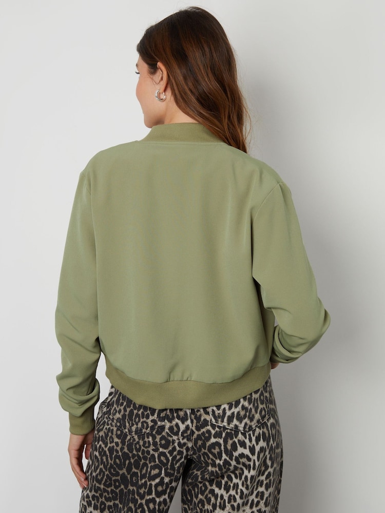 Threadbare Green Cropped Bomber Jacket - Image 2 of 4