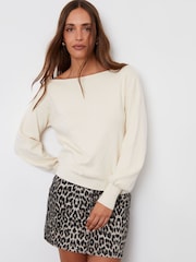 Threadbare White Curve Slash Neck Knitted Jumper - Image 1 of 5