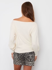Threadbare White Curve Slash Neck Knitted Jumper - Image 2 of 5