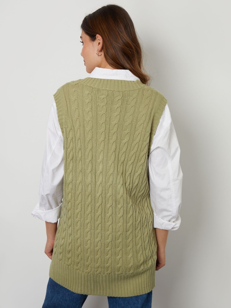 Threadbare Green V-Neck Cable Knit Vest - Image 2 of 4